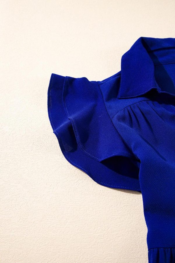 Midi Dresses | Women Bluing Ruffled Short Sleeve Collared V Neck Tiered Midi Dress - Image 7