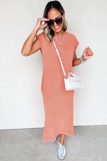 Midi Dresses | Women Carrot Mineral Wash Pocketed T-Shirt Dress