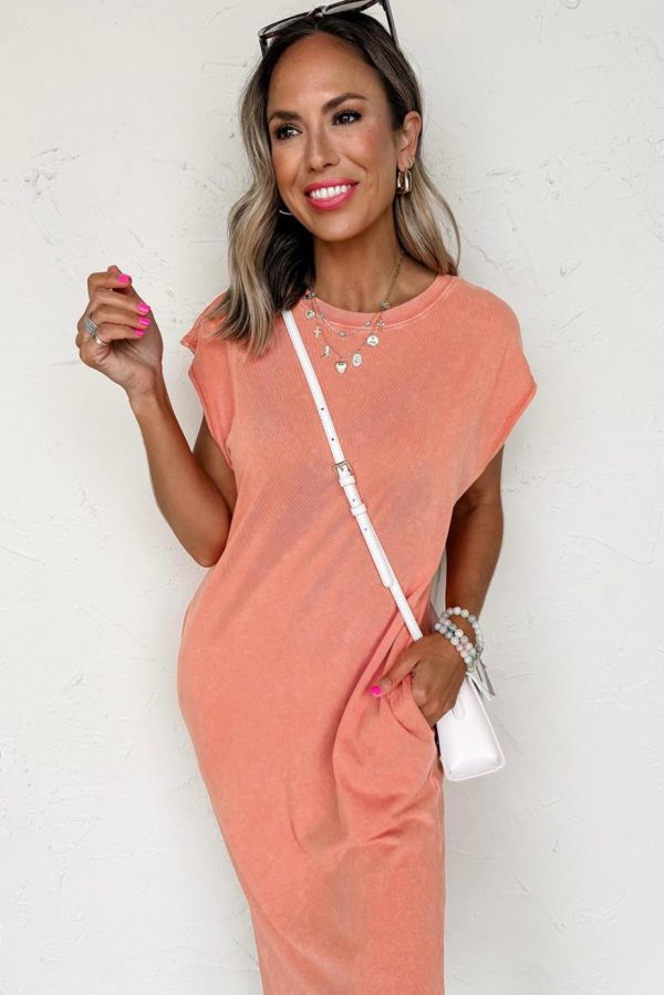 Midi Dresses | Women Carrot Mineral Wash Pocketed T-Shirt Dress - Image 2