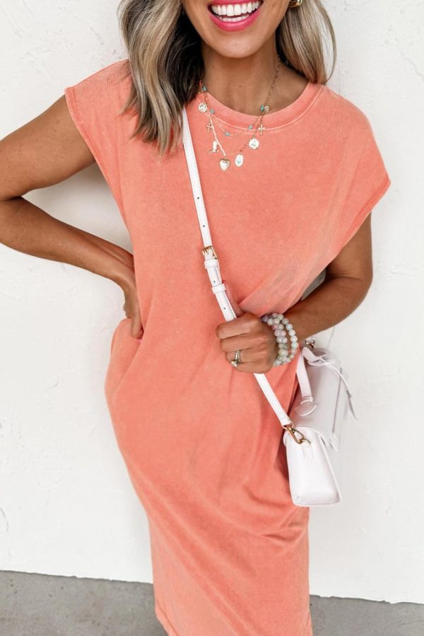 Midi Dresses | Women Carrot Mineral Wash Pocketed T-Shirt Dress - Image 3