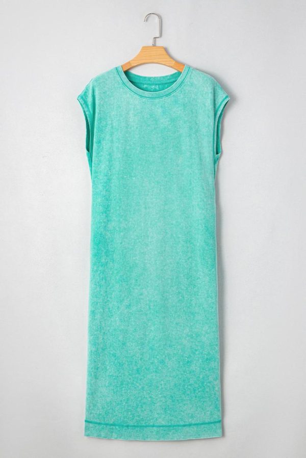 Midi Dresses | Women Clearly Aqua Mineral Wash Pocketed T-Shirt Dress - Image 5
