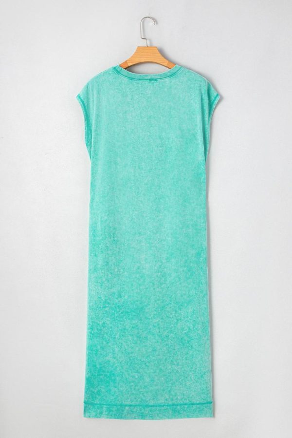 Midi Dresses | Women Clearly Aqua Mineral Wash Pocketed T-Shirt Dress - Image 6