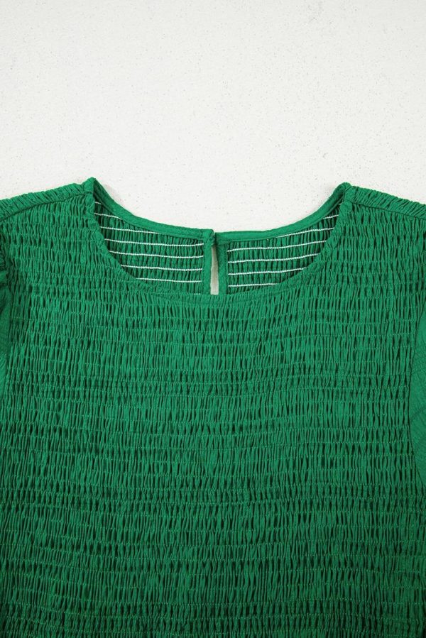 Midi Dresses | Women Dark Green Solid Textured Shirred High Waist Midi Dress - Image 6