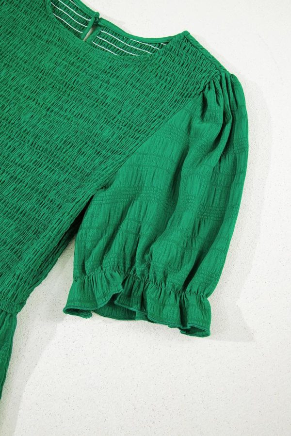 Midi Dresses | Women Dark Green Solid Textured Shirred High Waist Midi Dress - Image 7