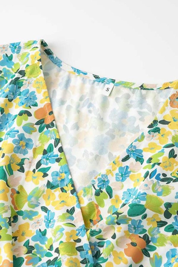 Midi Dresses | Women Green Floral Knot Waist V Neck Midi Dress - Image 3