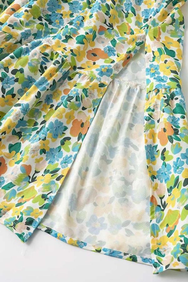 Midi Dresses | Women Green Floral Knot Waist V Neck Midi Dress - Image 5