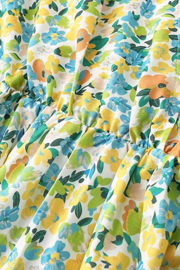 Midi Dresses | Women Green Floral Knot Waist V Neck Midi Dress - Image 6
