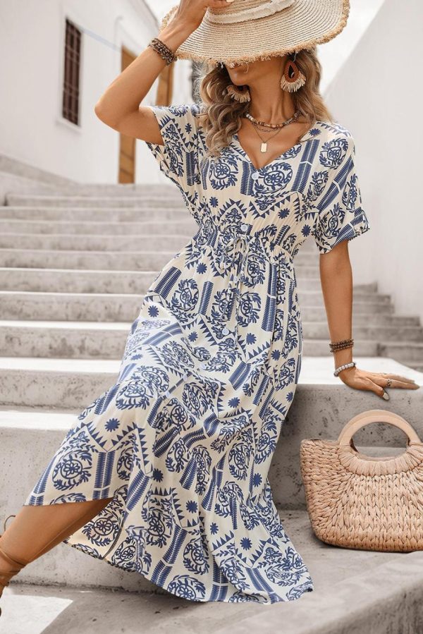 Midi Dresses | Women Ivy Abstract Print Bohemian V Neck Midi Dress