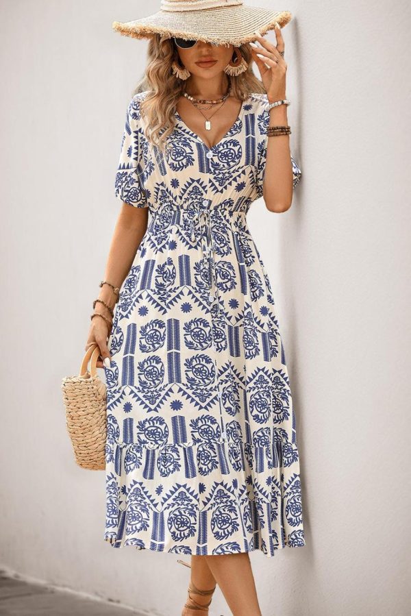 Midi Dresses | Women Ivy Abstract Print Bohemian V Neck Midi Dress - Image 2