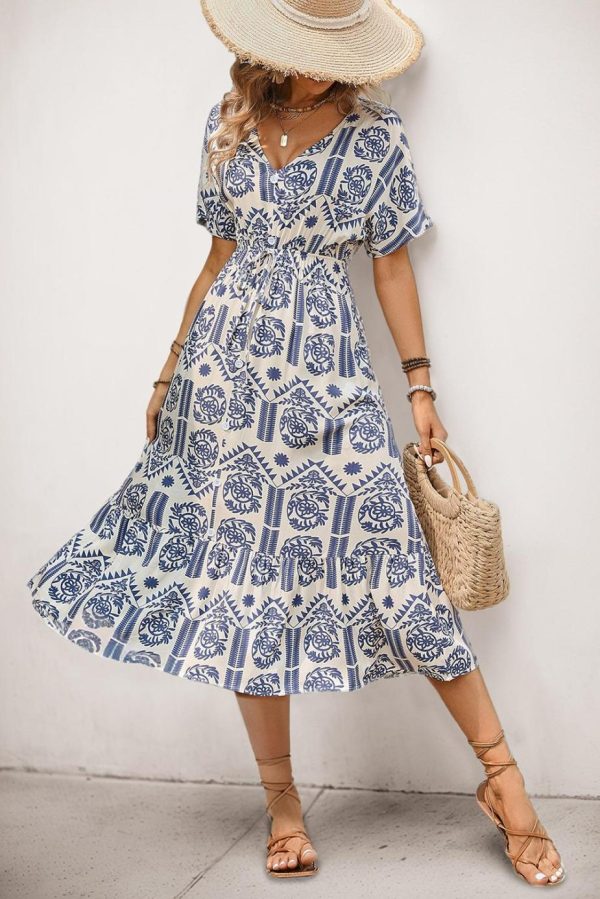 Midi Dresses | Women Ivy Abstract Print Bohemian V Neck Midi Dress - Image 3
