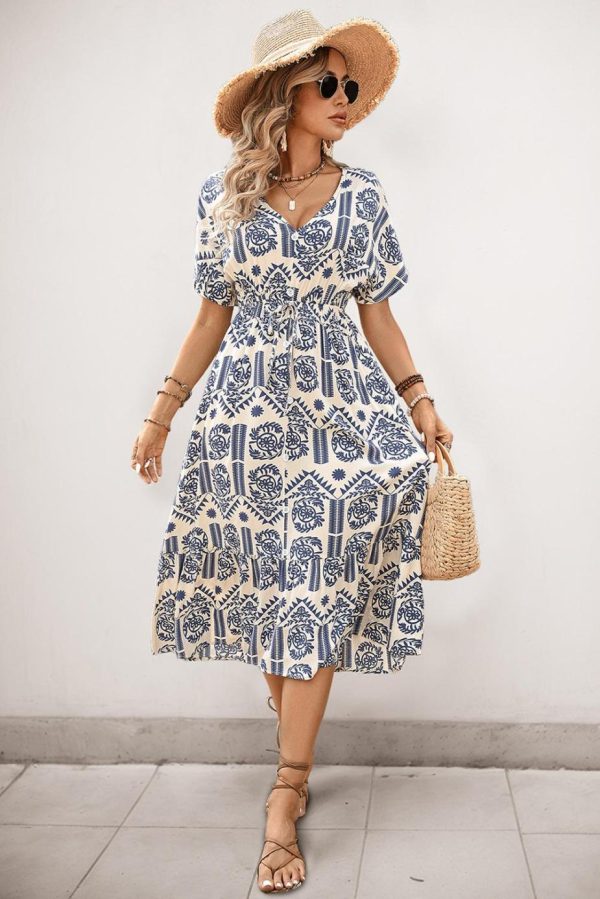 Midi Dresses | Women Ivy Abstract Print Bohemian V Neck Midi Dress - Image 4