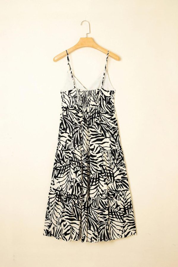 Midi Dresses | Women Khaki Tropical Palm Print Wrapped V Neck Spaghetti Straps Tiered Dress - Image 4