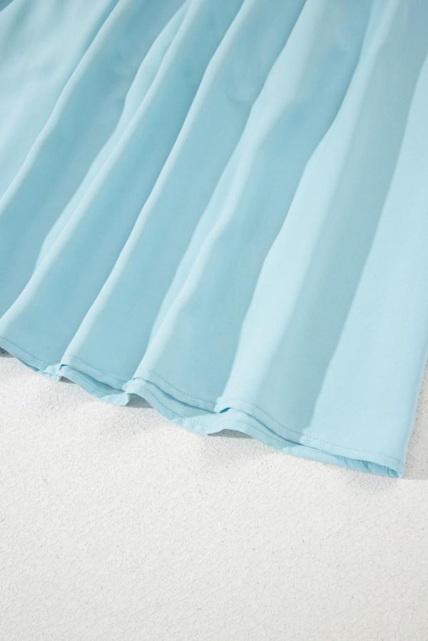 Midi Dresses | Women Light Blue Puff Sleeve High Waist Flowy Midi Dress - Image 6