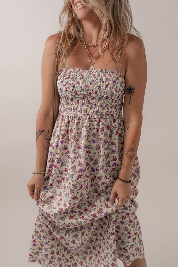 Midi Dresses | Women Multicolour Boho Floral Print Spaghetti Strap Flare Midi Dress