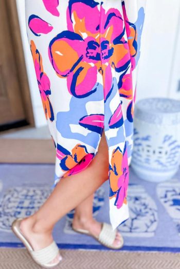 Midi Dresses | Women Multicolour Floral Print Split Neck Midi Dress