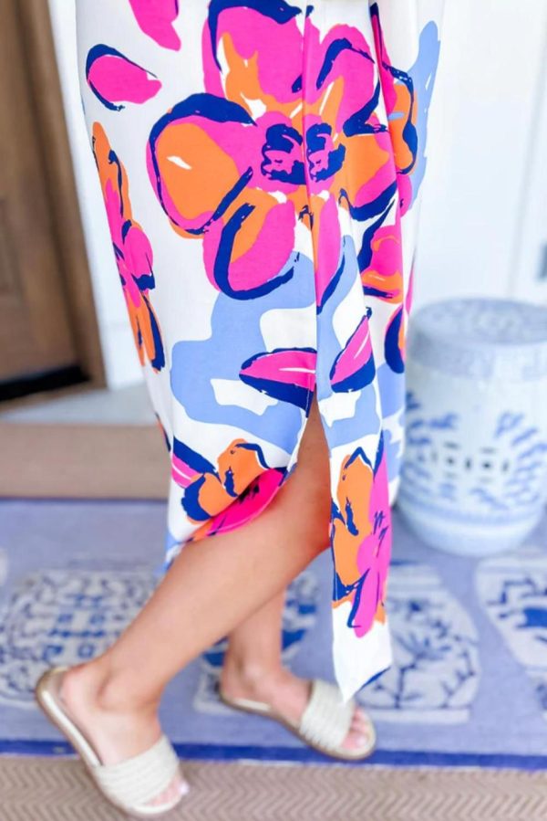 Midi Dresses | Women Multicolour Floral Print Split Neck Midi Dress