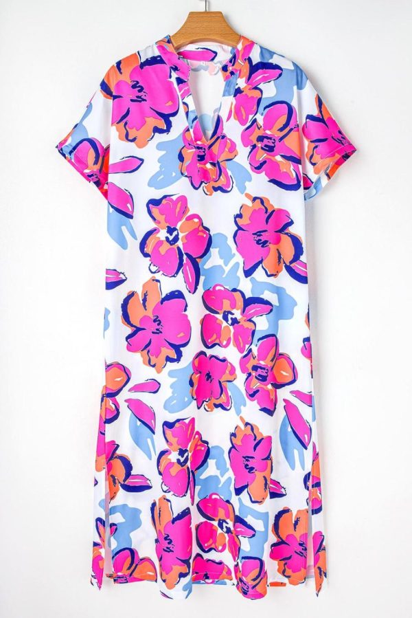 Midi Dresses | Women Multicolour Floral Print Split Neck Midi Dress - Image 2