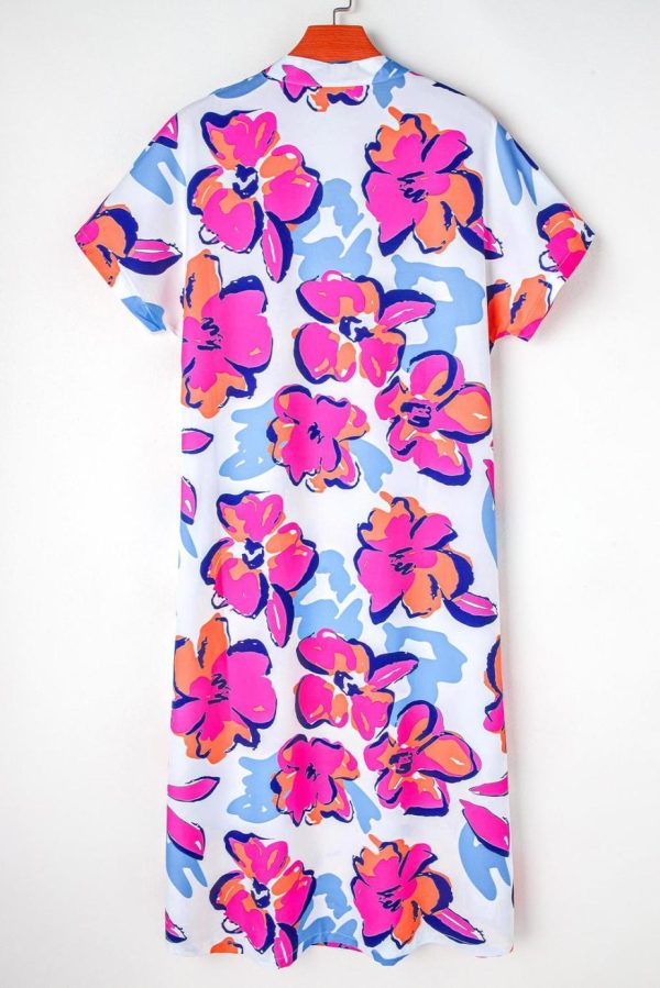 Midi Dresses | Women Multicolour Floral Print Split Neck Midi Dress - Image 3