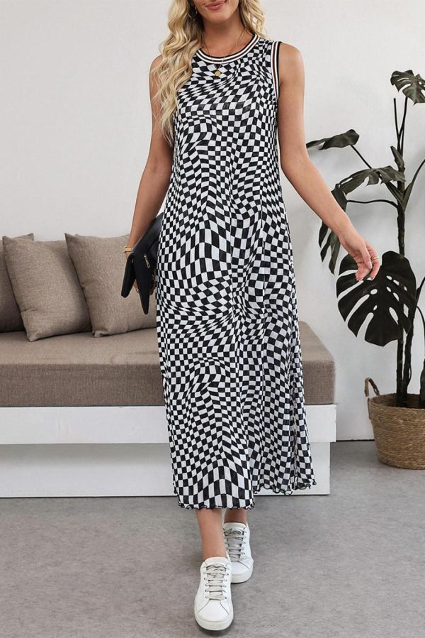 Midi Dresses | Women Multicolour Leopard Checkered Reversible Print Sleeveless Dress - Image 4