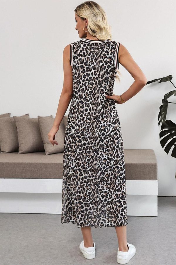 Midi Dresses | Women Multicolour Leopard Checkered Reversible Print Sleeveless Dress - Image 6