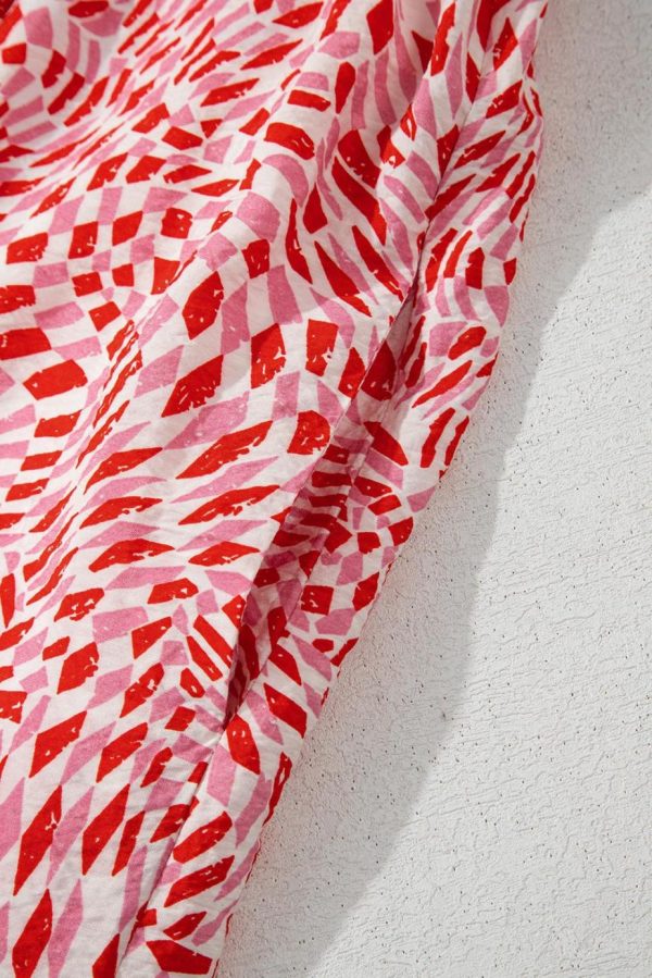 Midi Dresses | Women Pink Geometric Print Knot Back Sleeveless Ruffle Hem Dress - Image 6