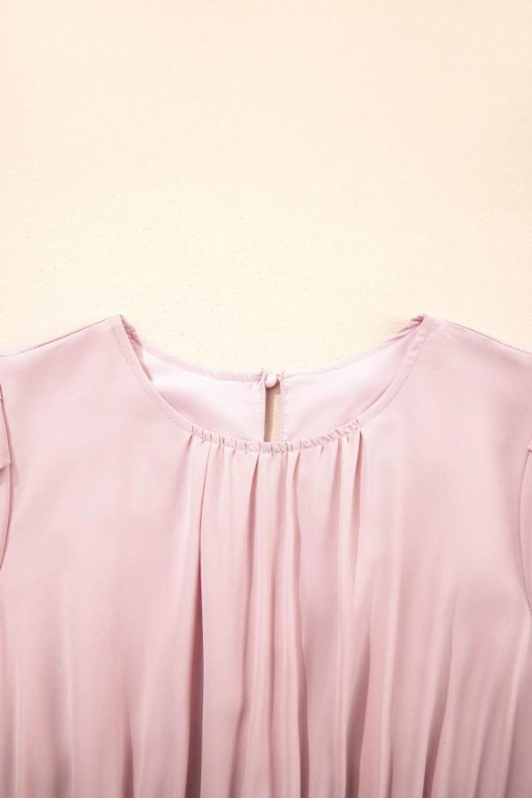 Midi Dresses | Women Pink Puff Sleeve High Waist Flowy Midi Dress - Image 7