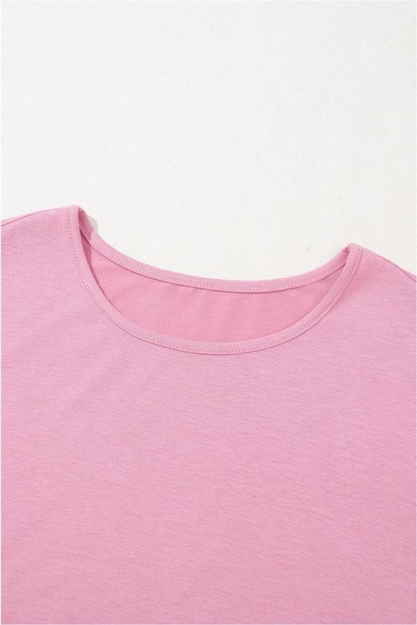 Midi Dresses | Women Pink Solid Color Short Sleeve High Waist Pocketed Midi Dress