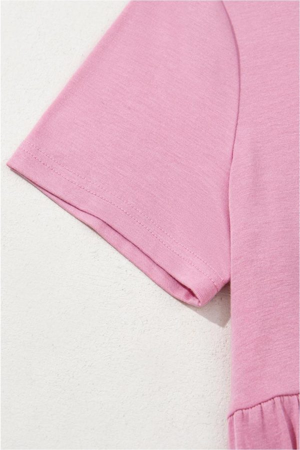 Midi Dresses | Women Pink Solid Color Short Sleeve High Waist Pocketed Midi Dress - Image 2