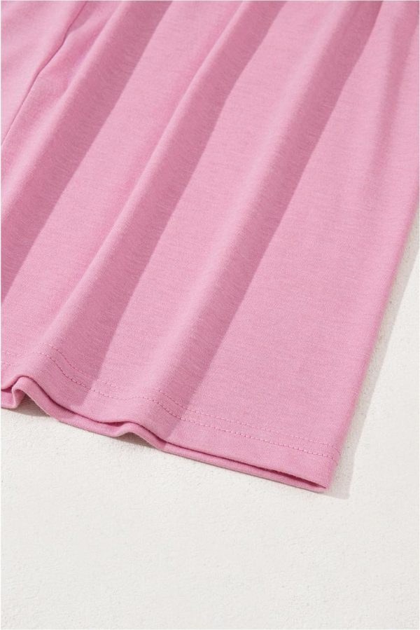 Midi Dresses | Women Pink Solid Color Short Sleeve High Waist Pocketed Midi Dress - Image 4