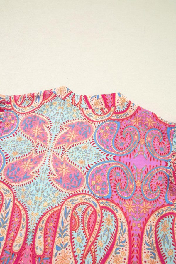 Midi Dresses | Women Rose Ethnic Paisley Print Ruffle Sleeve Notch Neck Midi Dress - Image 4
