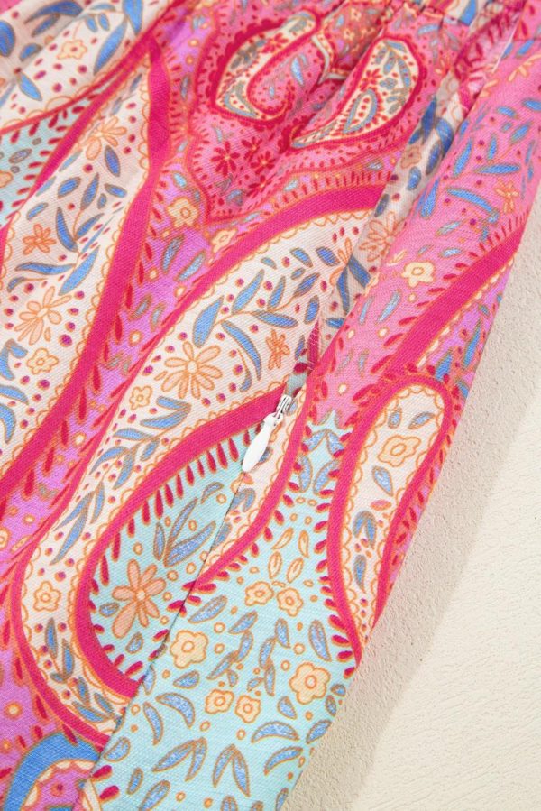 Midi Dresses | Women Rose Ethnic Paisley Print Ruffle Sleeve Notch Neck Midi Dress - Image 5