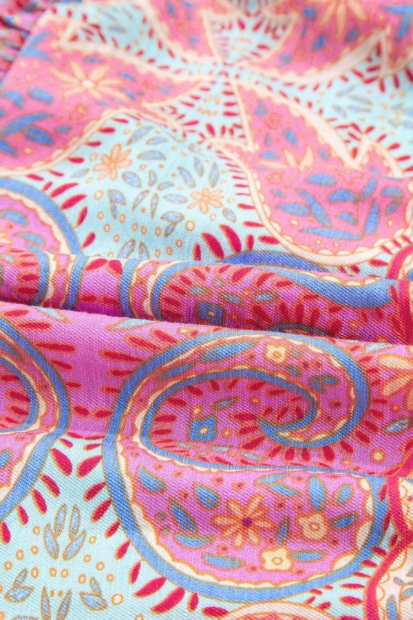Midi Dresses | Women Rose Ethnic Paisley Print Ruffle Sleeve Notch Neck Midi Dress - Image 7