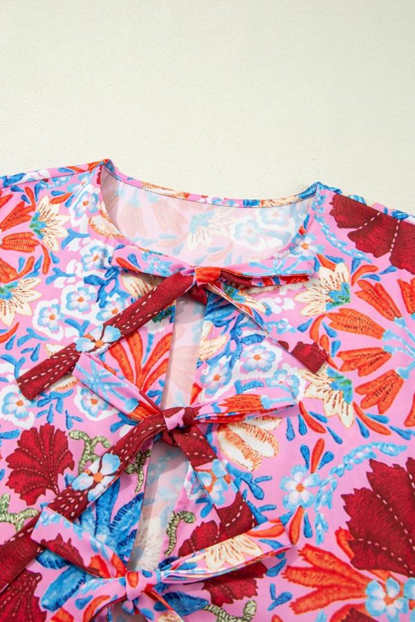 Midi Dresses | Women Rose Floral Print Tie Front High Waist Loose Midi Dress - Image 7
