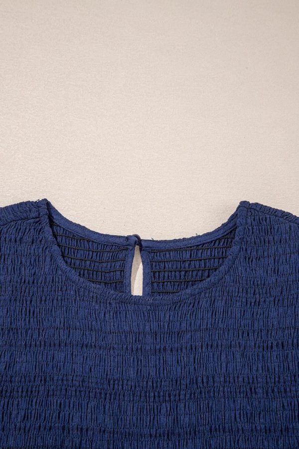 Midi Dresses | Women Sail Blue Solid Textured Smocked High Waist Midi Dress - Image 6