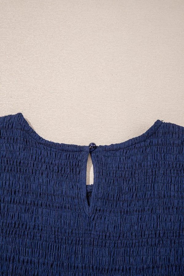 Midi Dresses | Women Sail Blue Solid Textured Smocked High Waist Midi Dress - Image 7
