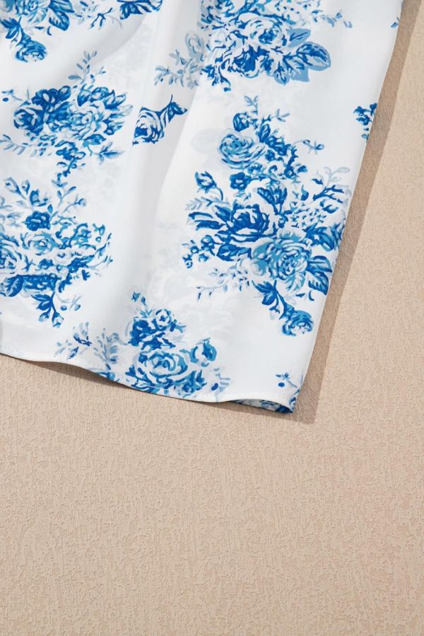Midi Dresses | Women Sky Blue Floral Print Smocked Knot Shoulder Sleeveless Midi Dress - Image 5