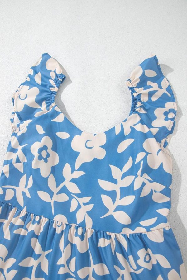Midi Dresses | Women Sky Blue Floral U Neck Sleeveless Tiered Flowy Midi Dress - Image 5