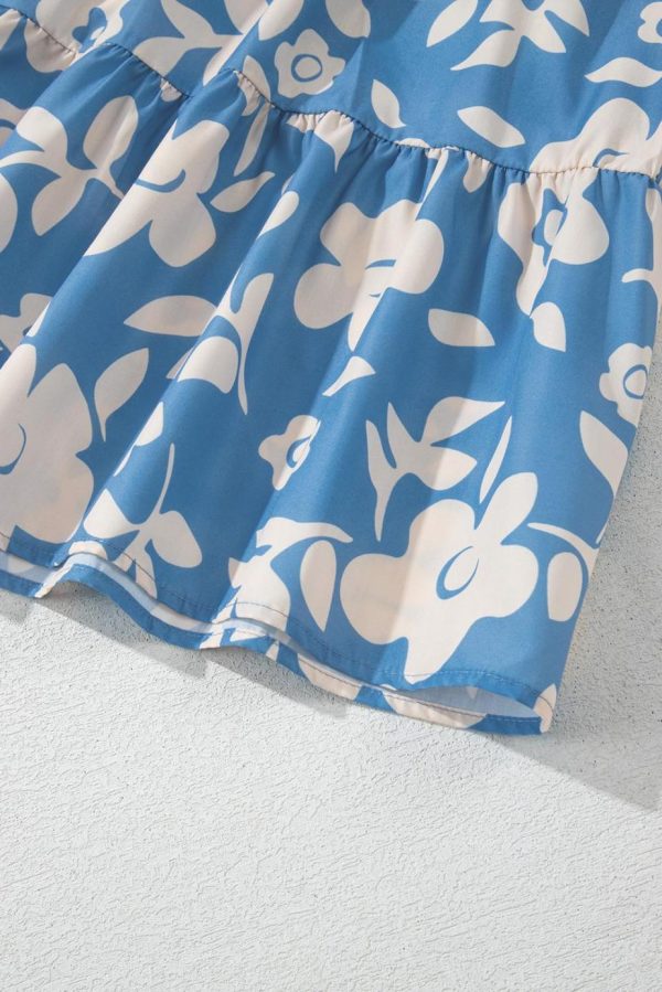 Midi Dresses | Women Sky Blue Floral U Neck Sleeveless Tiered Flowy Midi Dress - Image 6