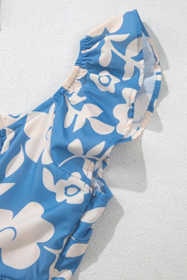 Midi Dresses | Women Sky Blue Floral U Neck Sleeveless Tiered Flowy Midi Dress - Image 7