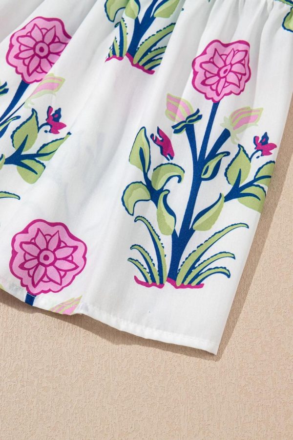 Midi Dresses | Women White Floral Ruffle Hem Pop Of Color Neckline Dress - Image 6