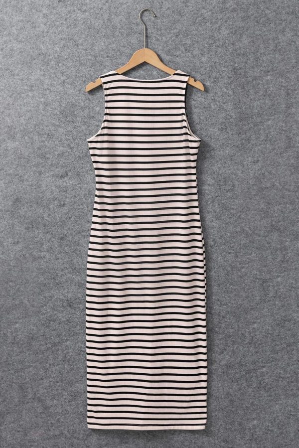 Midi Dresses | Women White Stripe Sleeveless Button Front Midi Dress - Image 4