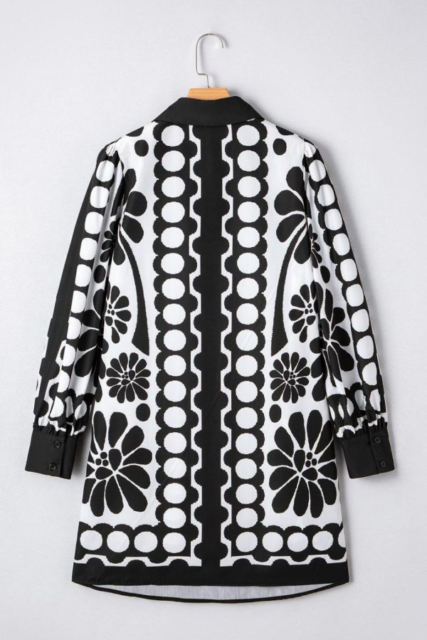 Short Dresses | Women Black Abstract Print V Neck Puff Sleeve Mini Dress - Image 3