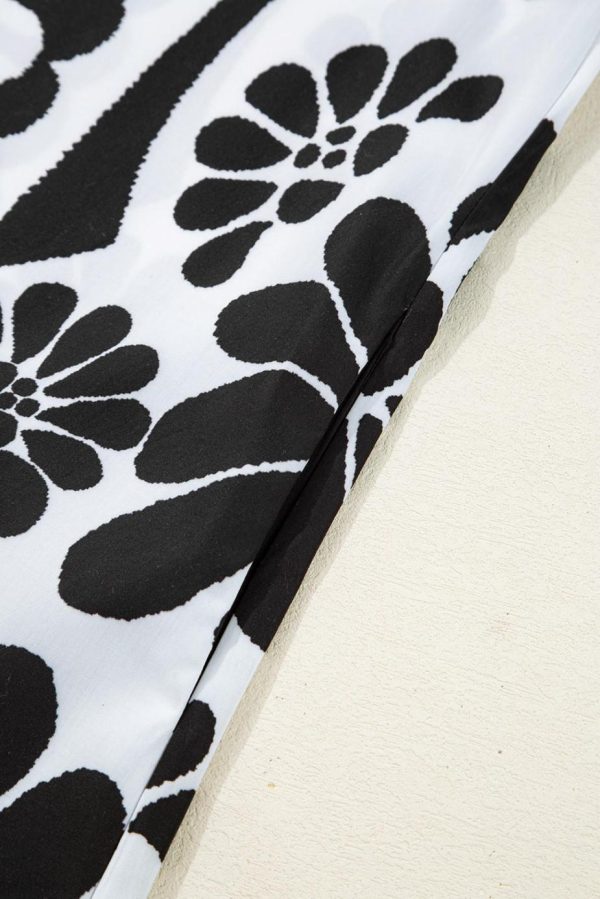 Short Dresses | Women Black Abstract Print V Neck Puff Sleeve Mini Dress - Image 6