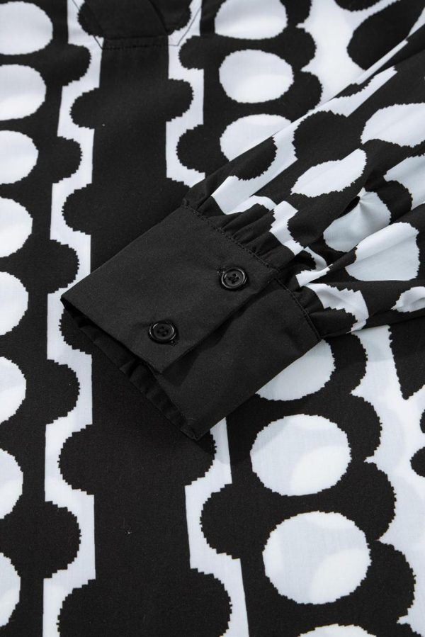 Short Dresses | Women Black Abstract Print V Neck Puff Sleeve Mini Dress - Image 7