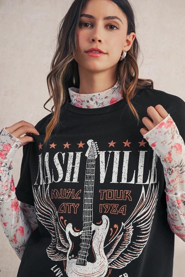 Short Dresses | Women Black Nashville Guitar Print Mini T-Shirt Dress - Image 4