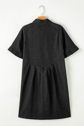 Short Dresses | Women Black Short Sleeve Button Up Loose Denim Shirt Dress