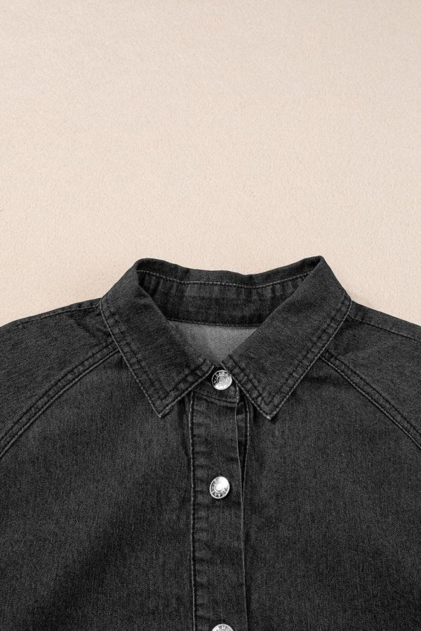 Short Dresses | Women Black Short Sleeve Button Up Loose Denim Shirt Dress - Image 2