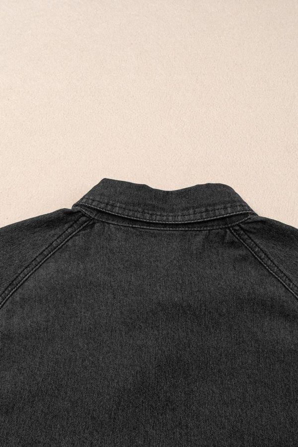 Short Dresses | Women Black Short Sleeve Button Up Loose Denim Shirt Dress - Image 3