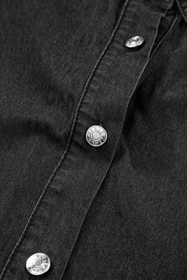 Short Dresses | Women Black Short Sleeve Button Up Loose Denim Shirt Dress - Image 4
