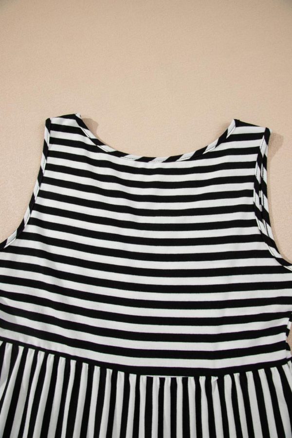Short Dresses | Women Black Stripe U Neck Sleeveless Loose Fit Mini Dress - Image 3
